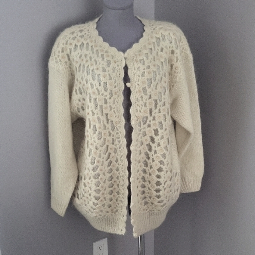 Vintage Amway Cream Mohair/Wool Cardigan - XL
